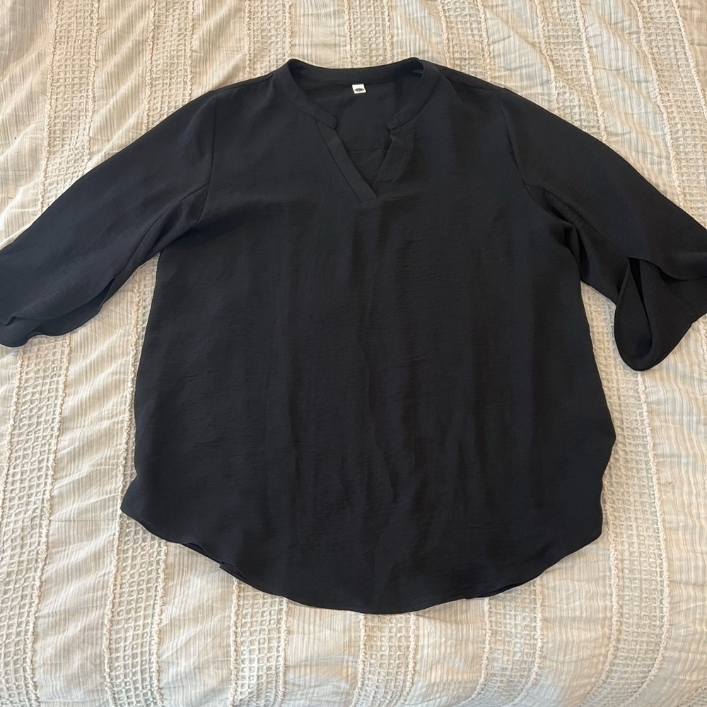 Your Style Black V-Neck Blouse Women’s L 3/4 Flowy Sleeve